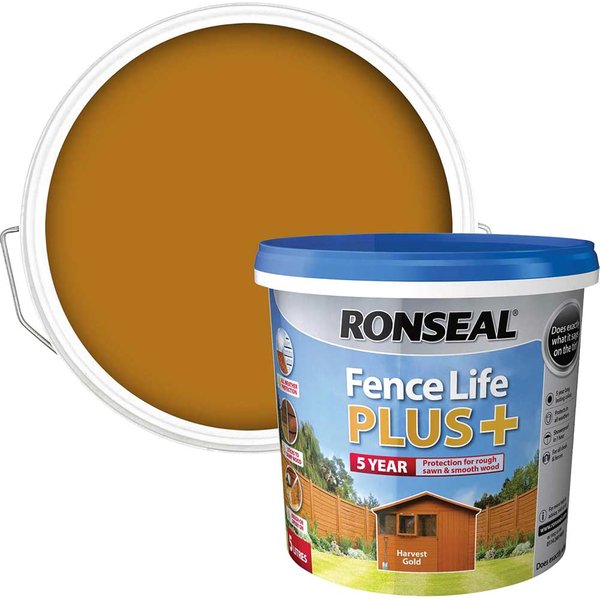 Ronseal Fence Life Plus 5 Year Protection Shed & Fence Paint Harvest Gold 5l