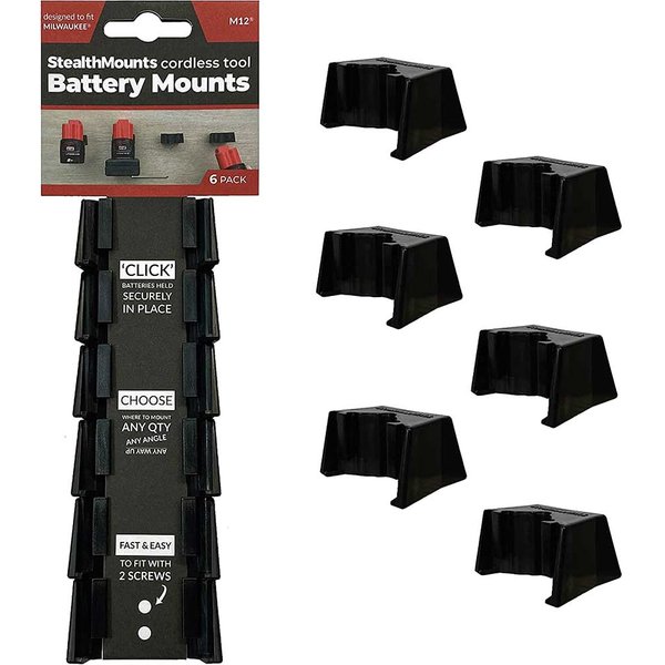 Stealth Mounts 6 Pack Battery Mounts for Milwaukee 12V M12 Batteries