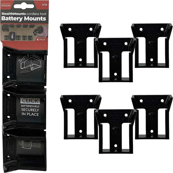 Stealth Mounts 6 Pack Battery Mounts for Milwaukee 18V M18 Batteries