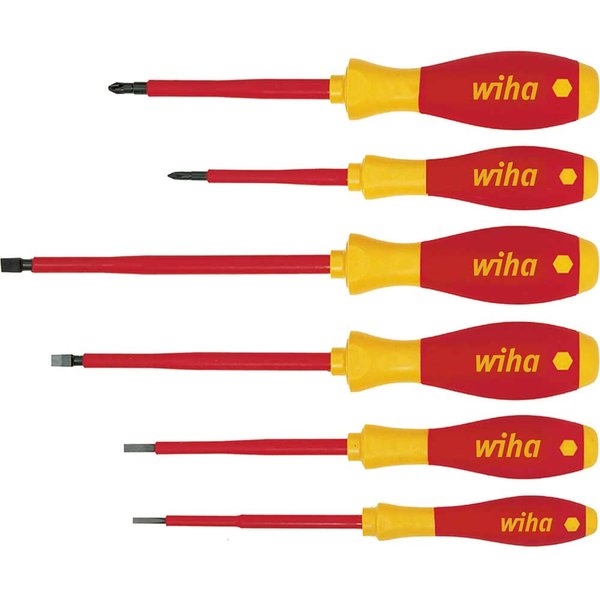 Wiha Softfinish 6 Piece VDE Insulated Slotted / Phillips Screwdriver Set