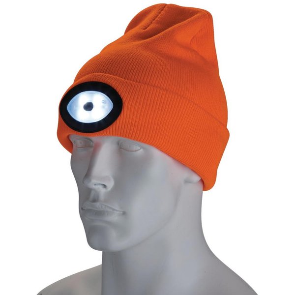 Draper Beanie Hat and USB Rechargeable LED Headlight Orange One Size
