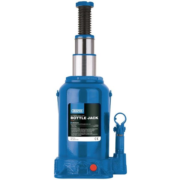 Draper 12-Tonne High Lift Hydraulic Bottle Jack - Blue, Blue