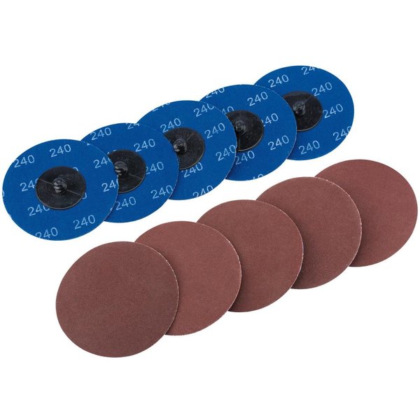 Draper 50mm Diameter Aluminium Oxide Sanding Disc 75mm 240g Pack of 10