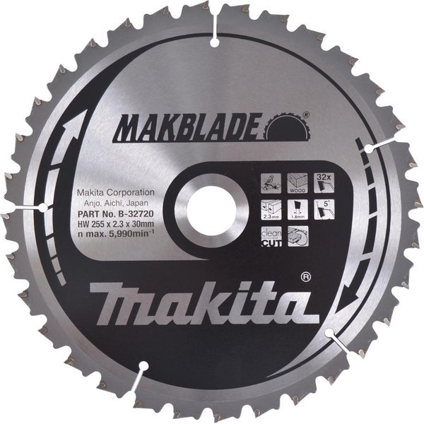 Makita MAKBLADE Circular Saw Blade for Wood Cutting 255mm 32T 30mm