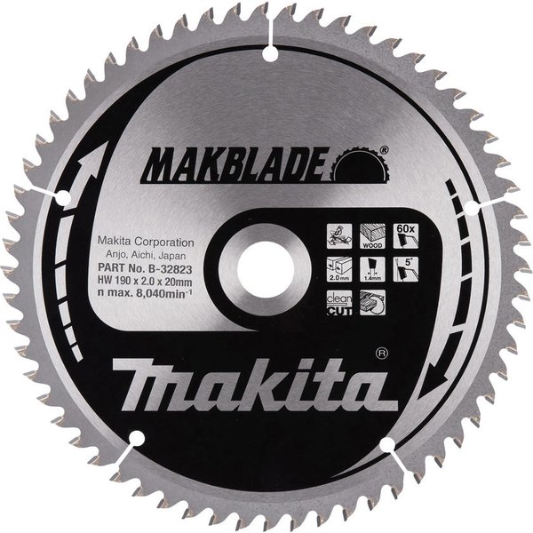Makita MAKBLADE Circular Saw Blade for Wood Cutting 190mm 60T 20mm