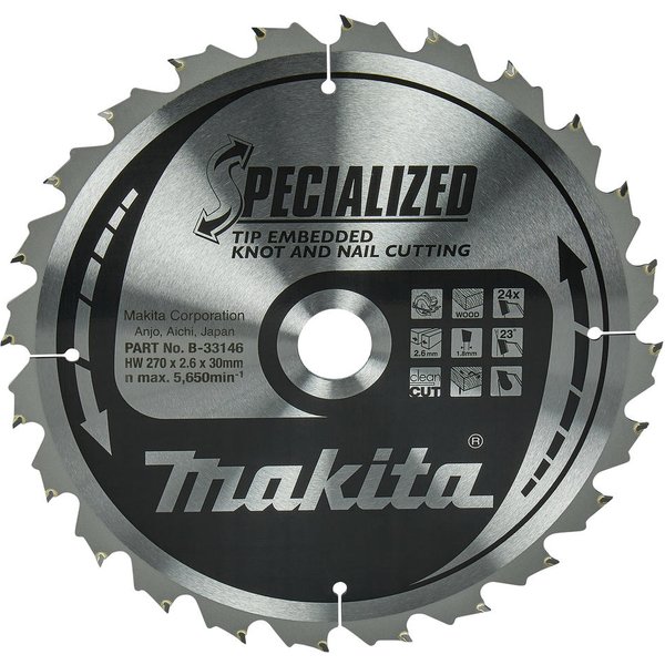 Makita SPECIALIZED Circular Saw Blade for Knot and Nail Cutting 270mm 24T 30mm