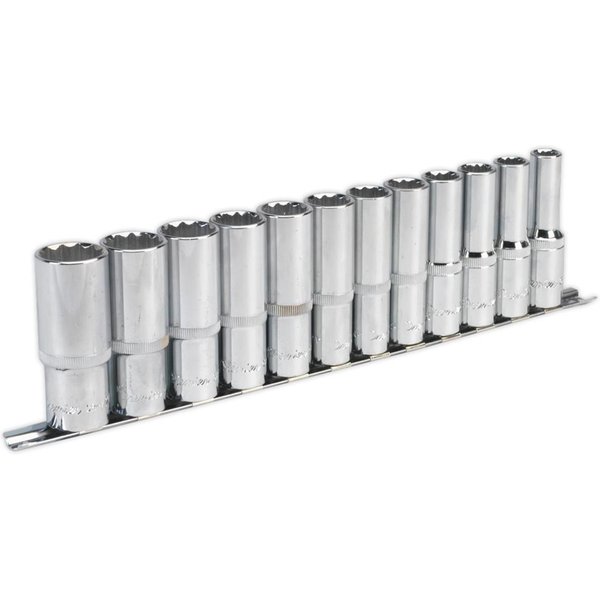 Sealey 12 Piece 1/2" Drive Deep Bi Hexagon WallDrive Socket Set Metric