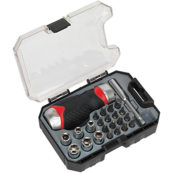 Sealey 24 Piece Stubby Ratchet Screwdriver Bit and Socket Set