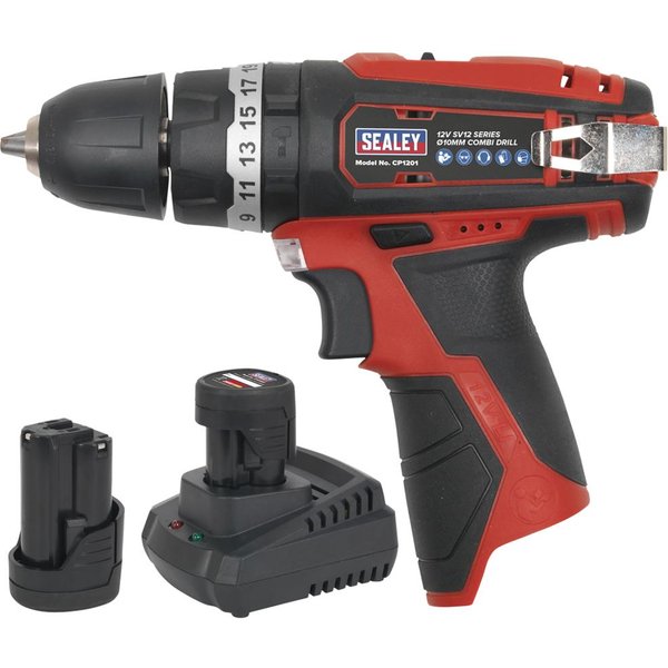 Sealey CP1201 12v Cordless Combi Drill 2 x 1.5ah Li-ion Battery Charger Bag