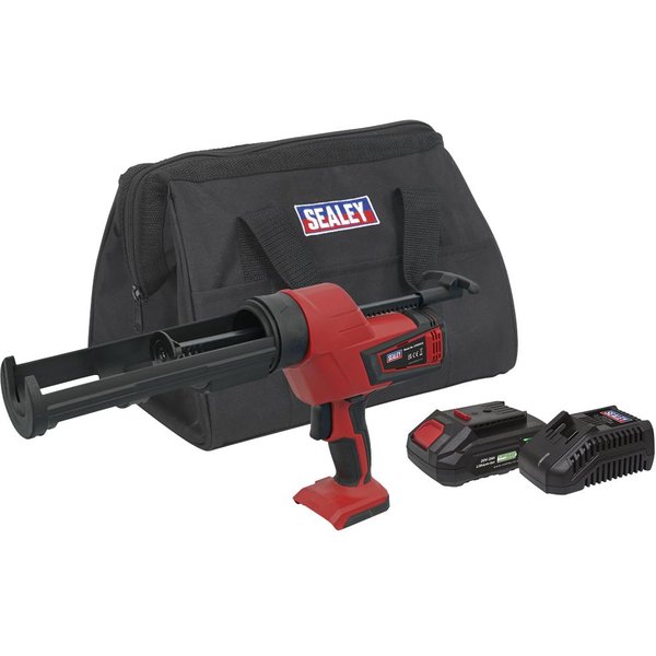 Sealey CP20VCG 20v Cordless SV20 Series Caulking Gun 1 x 2ah Li-ion Battery Charger Bag
