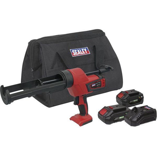 Sealey CP20VCG 20v Cordless SV20 Series Caulking Gun 1 x 2ah & 1 x 4ah Li-ion Battery Charger Bag