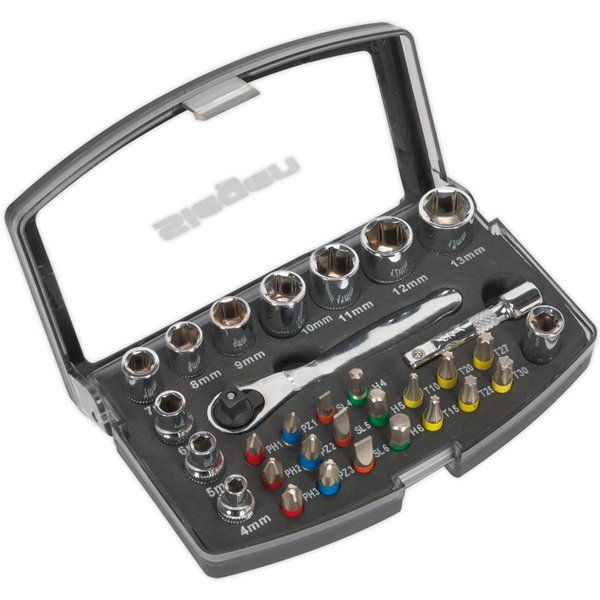 Siegen S01036 30 Piece 1/4" Drive Socket and Colour Coded Bit Set 1/4"