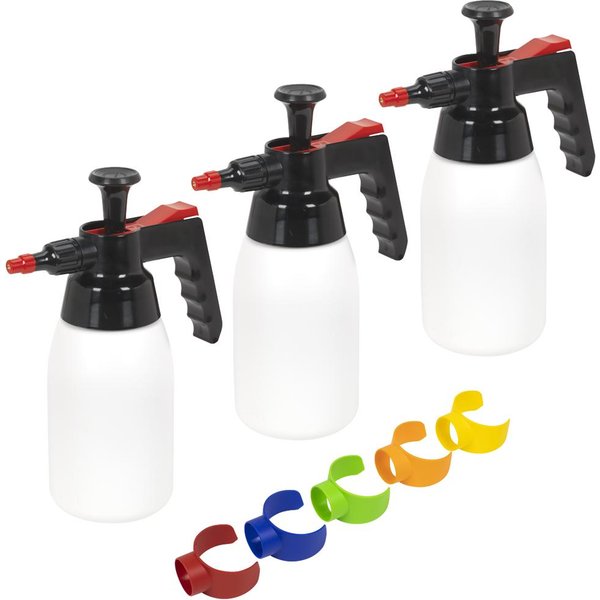 Sealey 3 Piece Solvents Pressure Sprayer Set and Colour Coded Caps