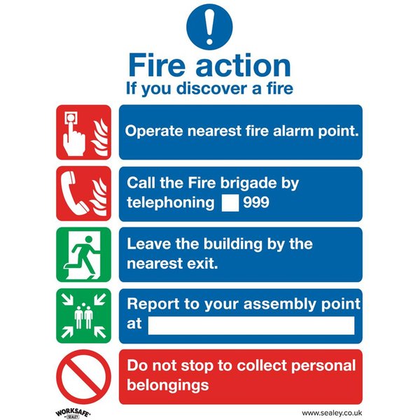 Sealey Rigid Plastic Fire Action Without Lift Sign Pack of 10