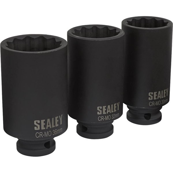 Sealey 3 Piece 1/2" Drive Bi Hexagon Hub Nut Impact Socket Set