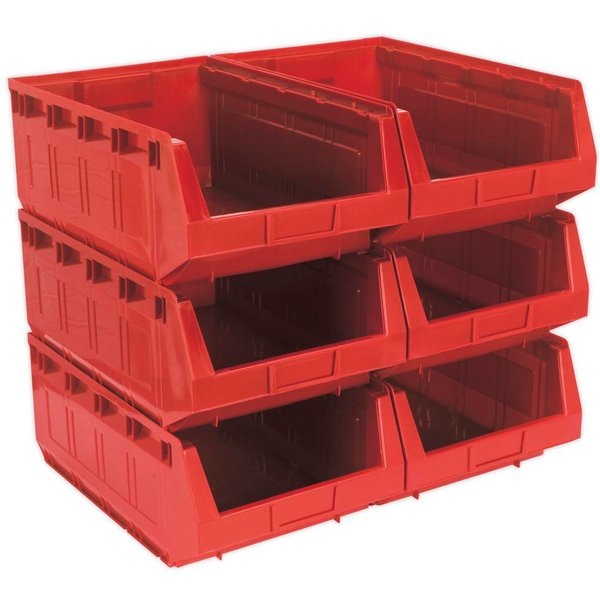 Sealey Plastic Storage Bin 310 x 500 x 190mm RED Pack of 6