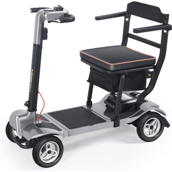 TopMate ES40 Mobility Scooters for Adults Lightweight Collapsible Airline Approved, Foldable Electric Powered Scooter for Seniors with Removable Battery, LED Headlights & Storage Bag - Silver Black