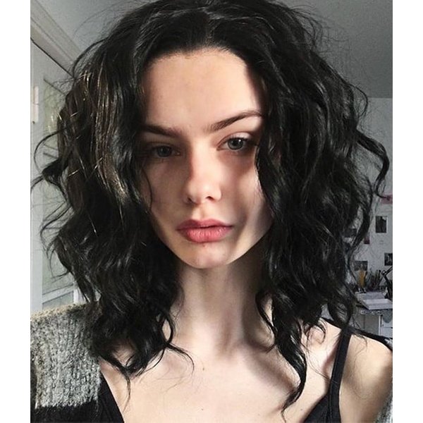 Night Elf | Black Shoulder Length Wavy Synthetic Lace Front Wig
