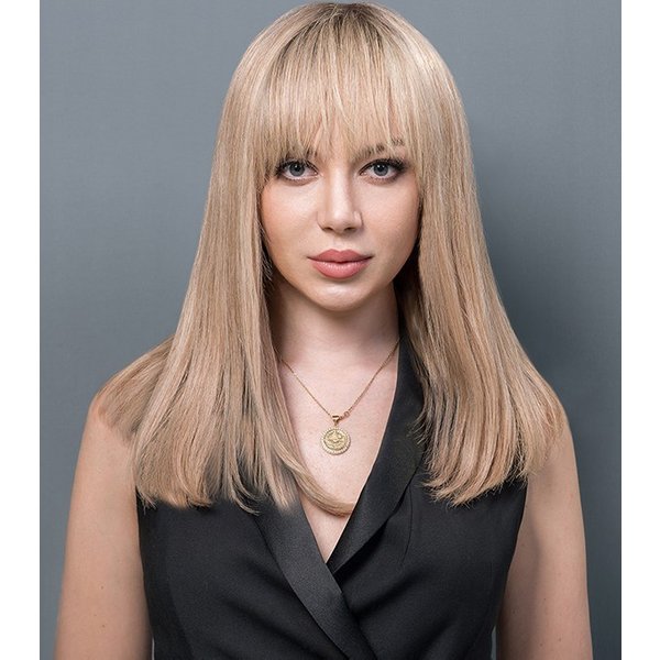 Zoe | Shoulder Length 100% Hand-tied Human hair Mono Wig with Bangs