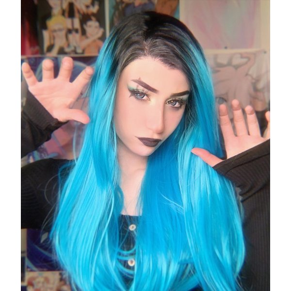 Morpho| Bright Blue Long Layered Synthetic Lace Front Wig