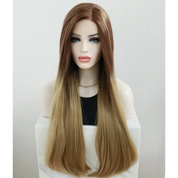 Mont Blanc l Cream Blonde With Brown Root Long Straight Lace Front Wig