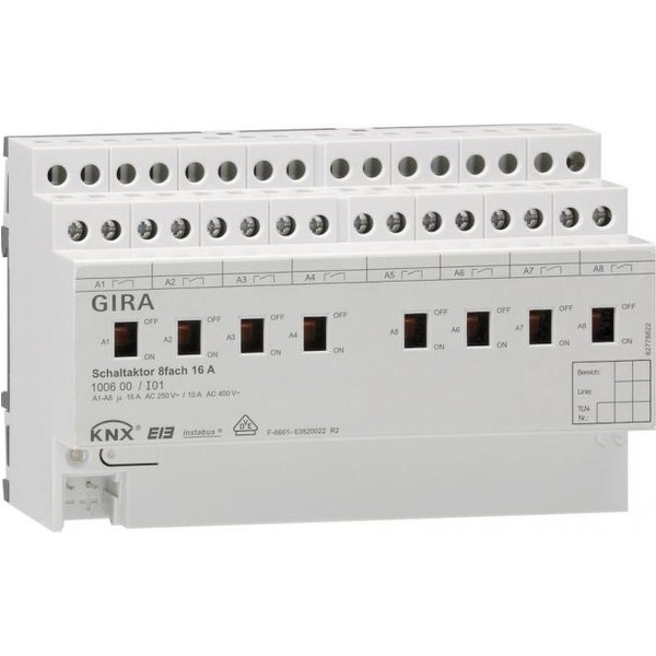 GIRA 100600 Schaltaktor 8fach 16A Hand KNX REG