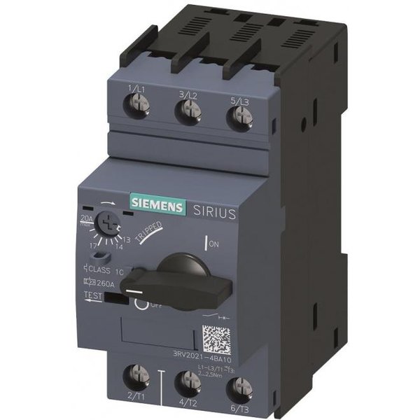Siemens 3RV20214BA10 Motorschutzschalter S0 13-20A Class10 Schraub.