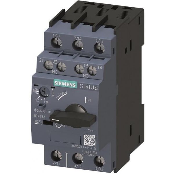 Siemens 3RV20111CA15 Motorschutzschalter S00 1,8-2,5A Class10 Schraub. 1S+1