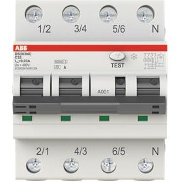 ABB FI/LS-Schalter DS203NCA-C32/0,03 DS203NCA-C32/0,03 6kA, 3P+N, Typ A, C