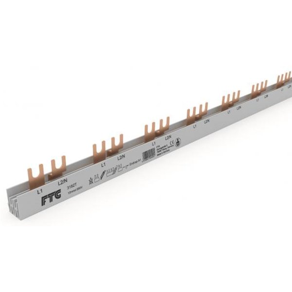 FTG 2p AFDD-Phasenschiene grau 3182T T-Form 38/Gabel 10qmm f.FI/LS 1+N 3TE