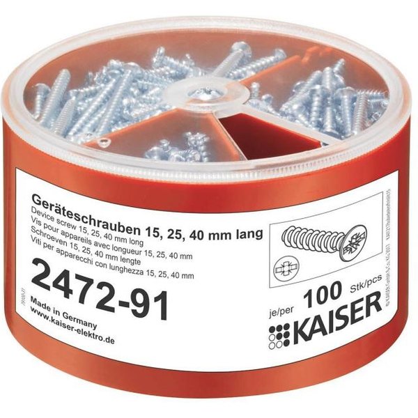 Kaiser Geräteschrauben-Box 2472-91 ** je 100 Schrauben Ø3,2xLänge 15/25/40