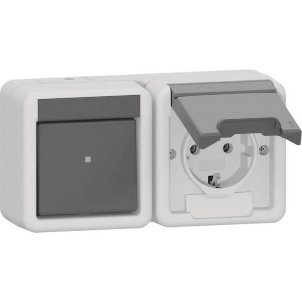 GIRA 417730 Kombi Aus-Wechsel/SCHUKO- Steckdose waagerecht KD WG AP IP44 Grau