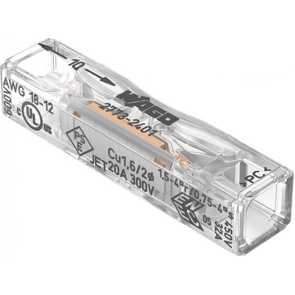 WAGO 2773-2401 Durchgangsverbinder zum Stecken max.4qmm 2Leiter transparent (Inhalt 100 Stück)