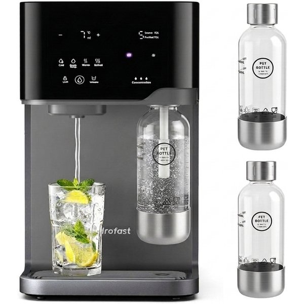 Hydrofast C300 RO-Wasserfilter + 2er-Set BUB01 Sprudelflaschen – 7 °C eiskalt, heiß & sprudelnd, ohne Festwasseranschluss