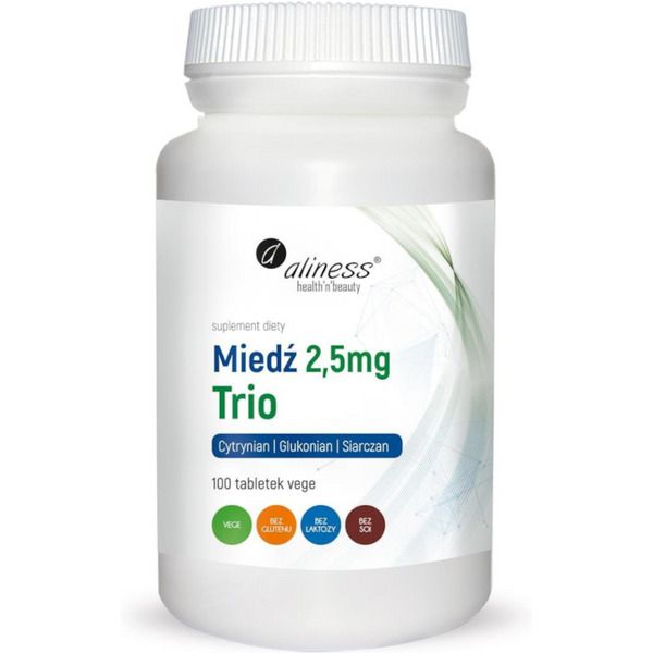 Minerały Miedź Aliness Miedź Trio 2,5 mg 100 tabletek 100tab