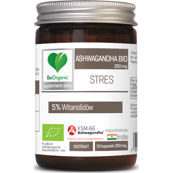 Adaptogeny Witania Ospała BeOrganic Ashwagandha KSM-66 5% Bio 200mg 50kaps