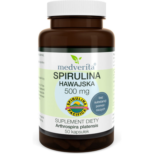 Trawienie Spirulina MEDVERITA Spirulina Hawajska Pacyfica 500mg 50kaps