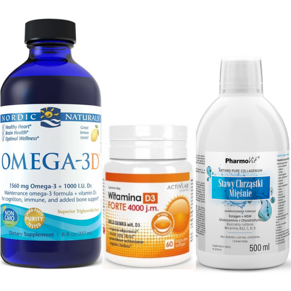 Zestaw dla Babci i Dziadka Nordic Naturals Omega 3D 237ml Cytrynowy + Pharmovit Stawy Chrząski Mięśnie + Activlab Witamina D3