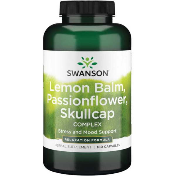 Stres i Nerwy Kompleks Swanson Lemon Balm Passionflower Skullcap 180kaps