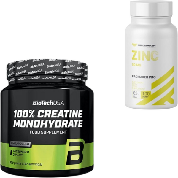 Zestaw BioTechUSA Creatine monohydrate 500g+ Promaker Zinc 100kaps