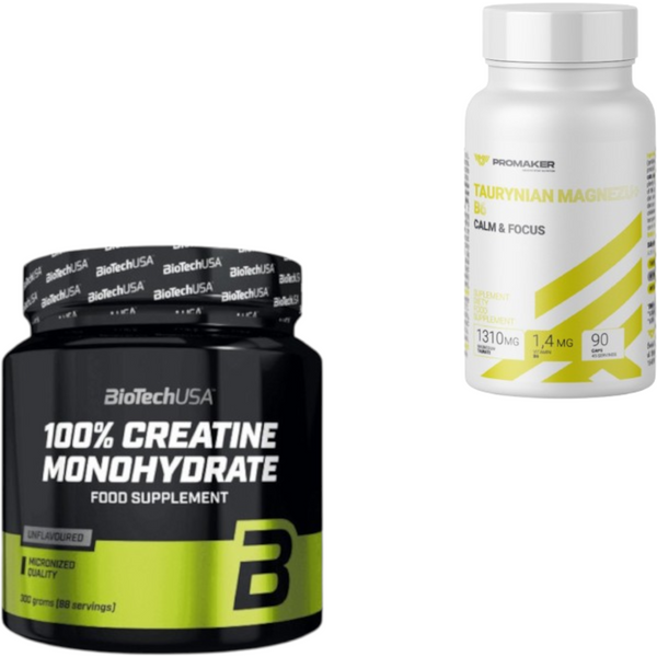 Zestaw BioTechUSA Creatine monohydrate 300g + Promaker Taurynian Magnezu + B6 90caps