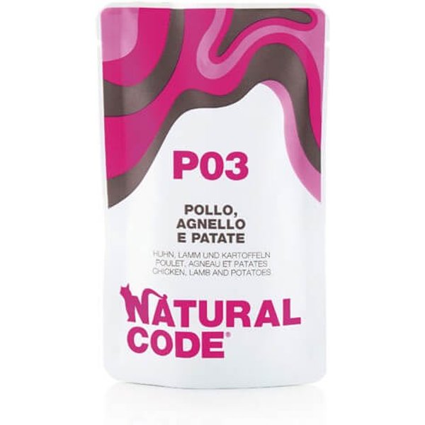 Natural Code Busta P03 Pollo, Agnello e Patate 70g umido gatto-image