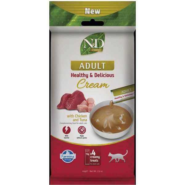 N&D Prime Cat Adult Cream Con Pollo E Tonno 4 X 15 G Snack Gatto-image