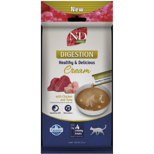 N&D Quinoa Cat Digestion Cream Con Pollo E Tonno 4 X 15 G Snack Gatto-image