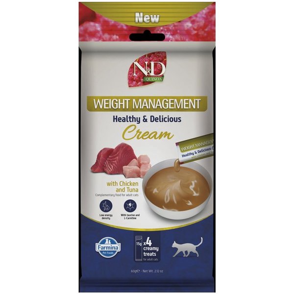 N&D Quinoa Cat Weight Management Cream Con Pollo E Tonno 4 X 15 G Snack Gatto-image