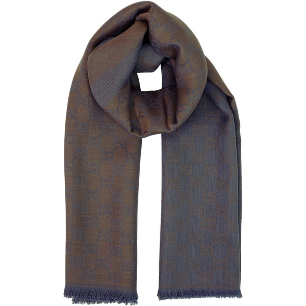 Gucci - Brown And Blue Silk & Wool Blend Scarf