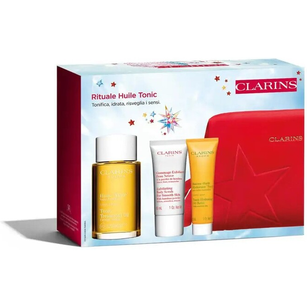 Clarins- Huile Tonic Body Care Gift Set (HUILE TONIC 100ML + EXFOLIATING BODY SCRUB 30ML + TONING BODY BALM 30ML )