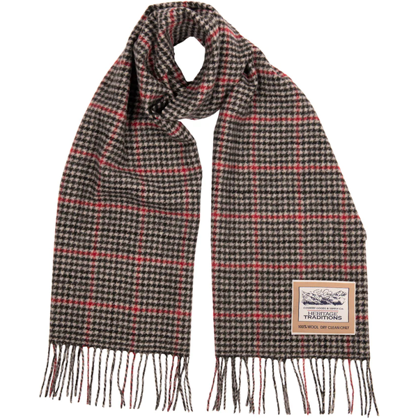 Heritage Traditions - Wool Houndstooth Scarf - Grey Red