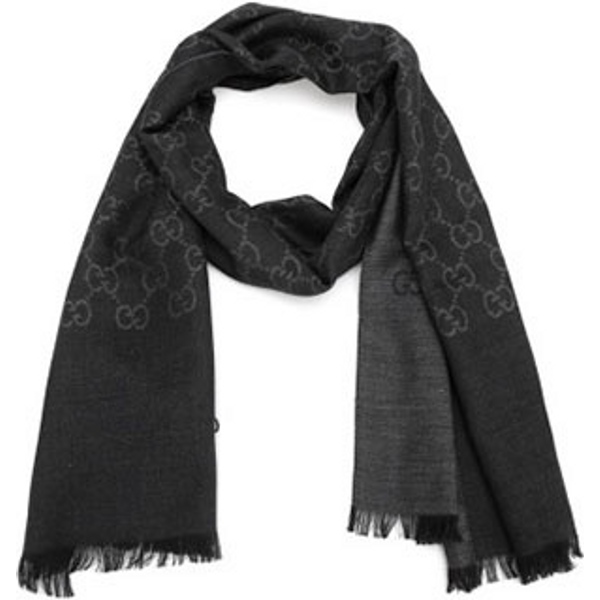 Gucci - Black/Dark Grey GG Monogram Webbing Reversible Wool and Silk Blend Scarf