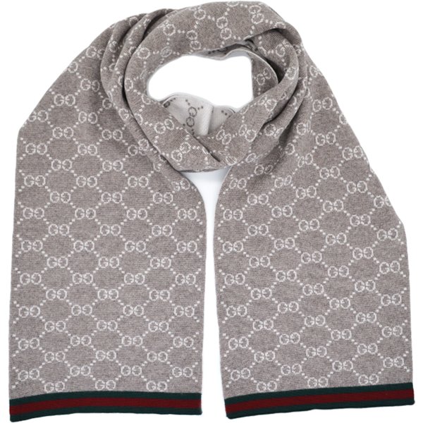 Gucci - Beige/Cream GG Monogram Webbing Reversible Wool Scarf